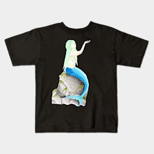 Sitting on the rock, reaching for the stars- Mermaid Dark Grey Kids T-Shirt